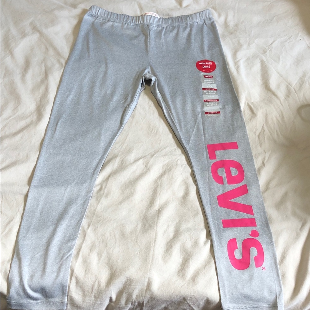 Levi's Girls Light Gray Leggings with Hot Pink Logo